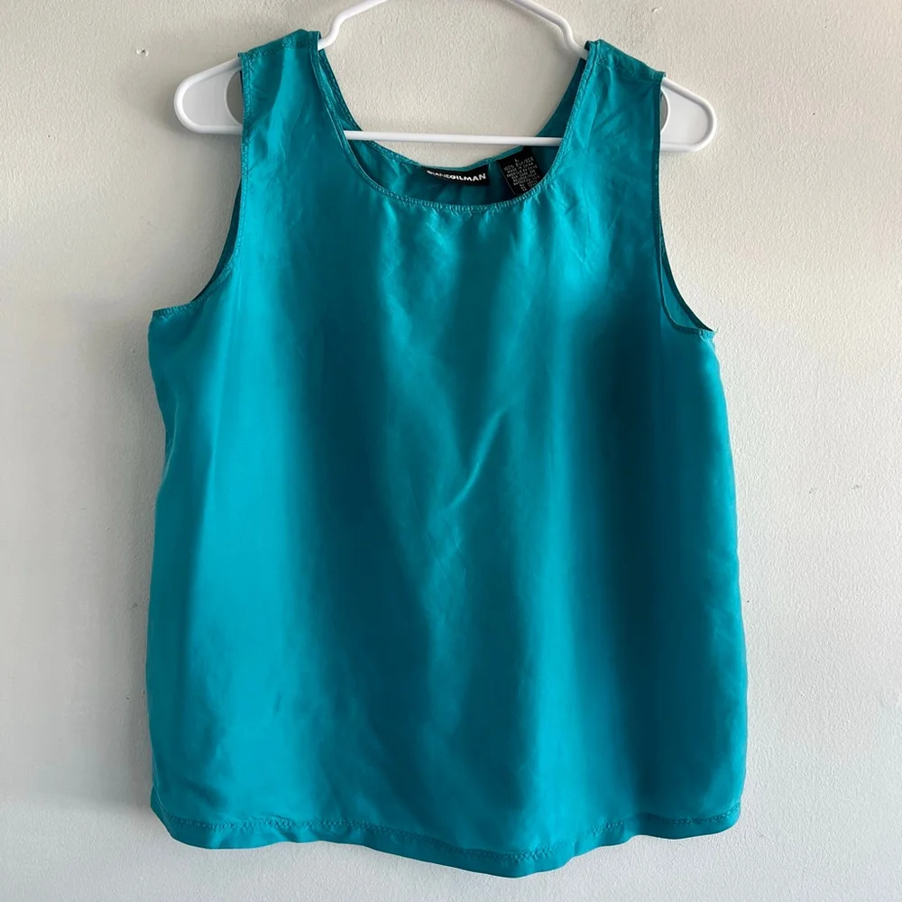 DIANEGILMAN Teal Silk Tank Top L